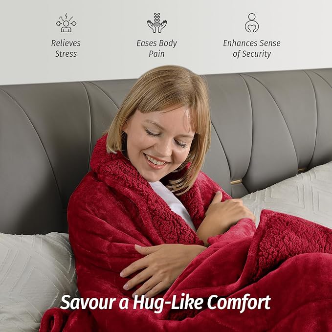 Wemore Sherpa Fleece Weighted Blanket for Adult, 15 lbs Dual Sided Cozy Fluffy Heavy Blanket, Ultra Fuzzy Throw Blanket with Soft Plush Flannel Top, 80 x 87 inches, Burgundy on Both Sides