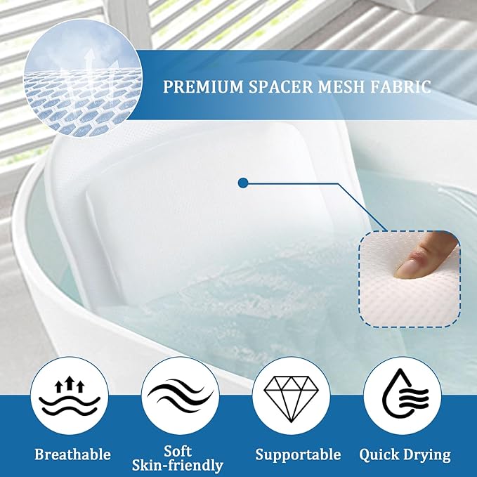 EMMTEEY Luxury Full Body Bath Pillow for Tub - Soft Bath Tub Pillows for Head and Neck Back & Lumbar Support, Non-Slip Bathtub Pillow for Relaxing Spa Gifts Bathtub Accessories