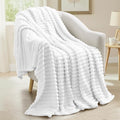 decorUhome Christmas Soft Fleece White Twin Blanket for Bed, Cozy Fluffy Plush Flannel Striped Throws for Couch Sofa, Lightweight Decorative Ribbed Fuzzy Blanket for Woman, 60x80 Inches