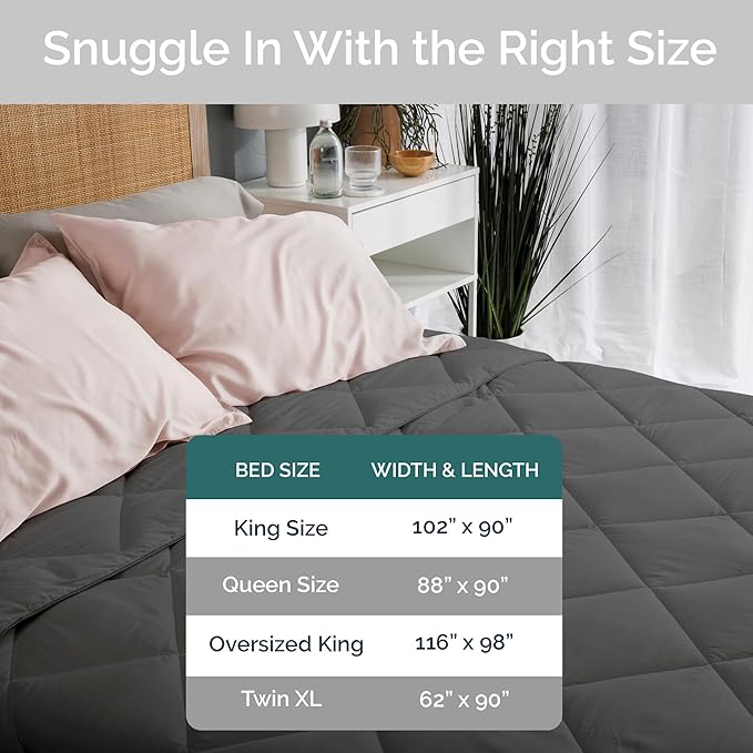 100% Viscose Derived from Bamboo Comforter, Cooling Comforter, Duvet Insert, Breathable, Extra Fluffy, Lightweight Comforters, Charcoal - Oversized King