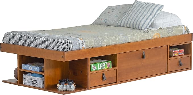 memomad Bali Storage Platform Bed with Drawers (Twin Size, Oak Brown Wood)