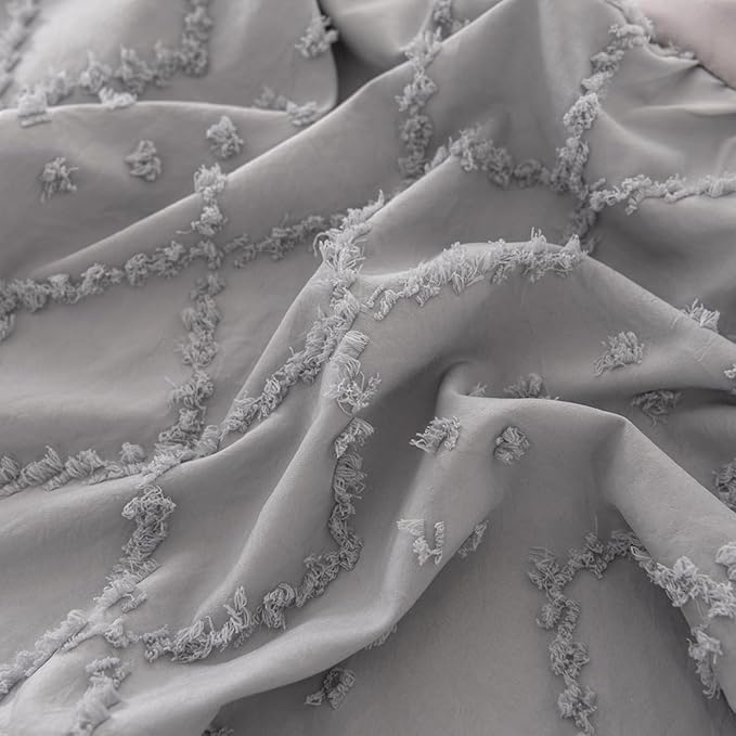 Bed Skirt King Size Ruffled Bed Skirt with Split Corners, 14 Inch Drop Dust Ruffle Bed Skirts with Platform, Boho Tufted Shabby Chic Full Size Bed Skirts, Light Grey