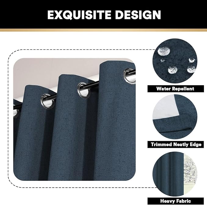PrinceDeco Blackout Sliding Glass Door Curtain Extra Wide Patio Door Curtains for Sliding Glass Door Thermal Curtains Room Divider Drapes for Living Room/Bedroom,100 X 108 Curtains,Navy