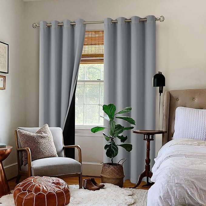 BGment Thermal Insulated 100% Blackout Curtains 90 Inch Length 2 Panels, Total Light Blocking Curtains for Bedroom, Grommet Window Drapes with Thick Black Liner, 52 Inch Wide Each Panel, Dove Grey