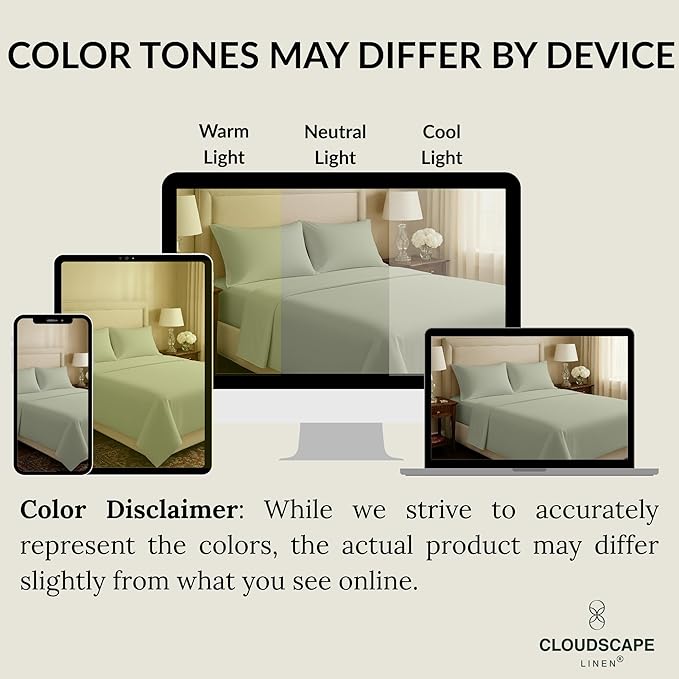 Cloud Scape Linen 100% Egyptian Cotton Sheets Full Size, 4 Pieces Luxury Bedding Set, 400 Thread Count,Hotel Quality, Silky Soft, Deep Pockets up to 17, Mineral