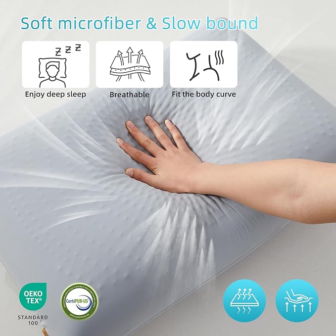 SAPHREAS Cooling Gel Memory Foam Pillow for Side, Back and Stomach Sleepers, Standard Size Cool Bed Pillow for Sleeping, Removable & Machine Washable, Light Grey