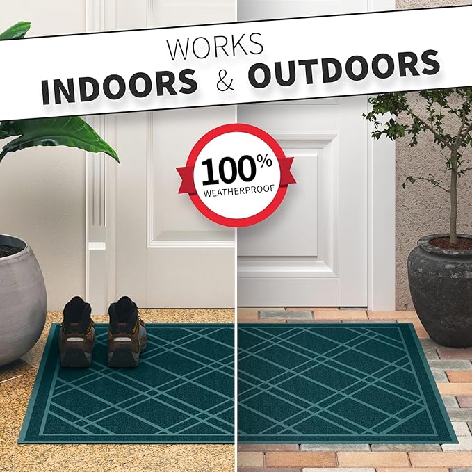 SlipToGrip Universal Door Mat 2-Pack – 42x35 Green Plaid Design – Anti-Slip, Waterproof, Washable Entryway Rug – Durable Indoor/Outdoor Floor Mat for Front Door, Patio, Garage, Kitchen, and More