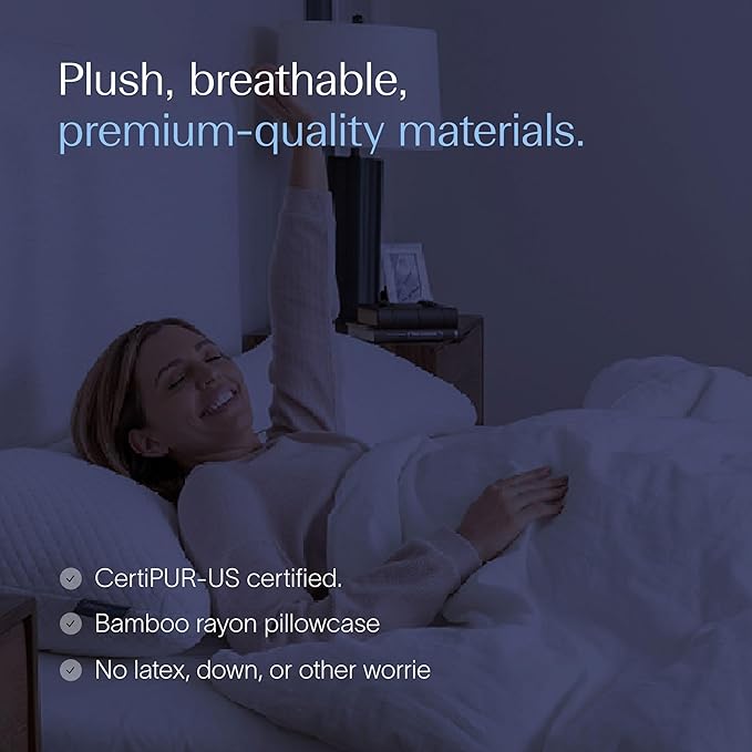 DreamyBlue Moon Pillow • Adjustable Loft, Luxury Cover, Shredded Memory Foam • for Back, Side and Combination Sleepers • Neutral Alignment for All • CertiPUR-US Certified Foam (King)