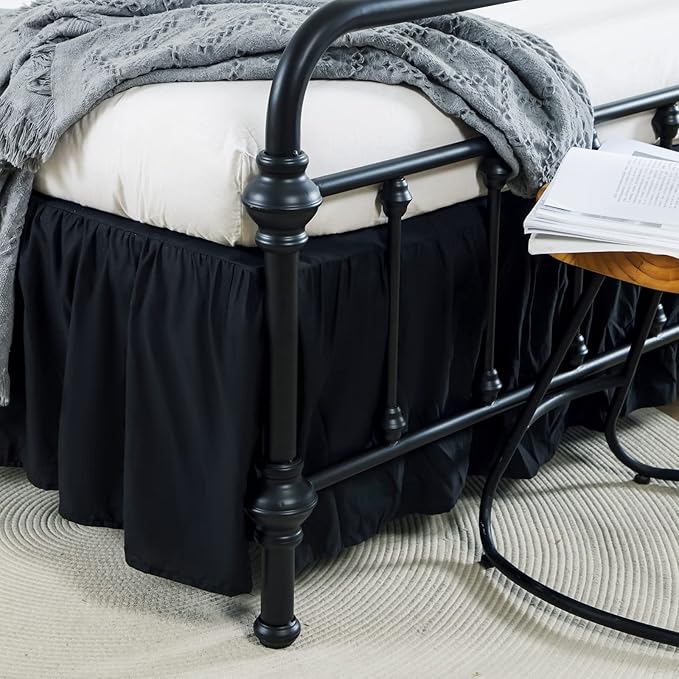 Bed Skirt Queen Size Ruffled Bed Skirt with Split Corners, 14 Inch Drop Dust Ruffle Bed Skirts with Platform, Black