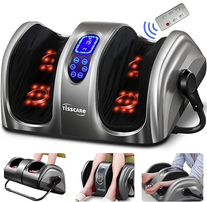 TISSCARE Shiatsu Foot Massager with Heat: FSA HSA Eligible Foot Massager for Neuropathy, Plantar Fasciitis and Pain Relief-Massage Feet/Leg/Calf/Ankle at Home/Office, Gifts for Women and Men(Gray)