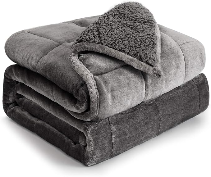 Cottonblue Weighted Blanket 25 lbs for Queen Bed, Flannel Shaggy Sherpa Weighted Blanket for Adults Comfortable Weighted Blankets for Calming and Relax, Bed Sofa Heavy Blankets, 60x80 inches, Grey