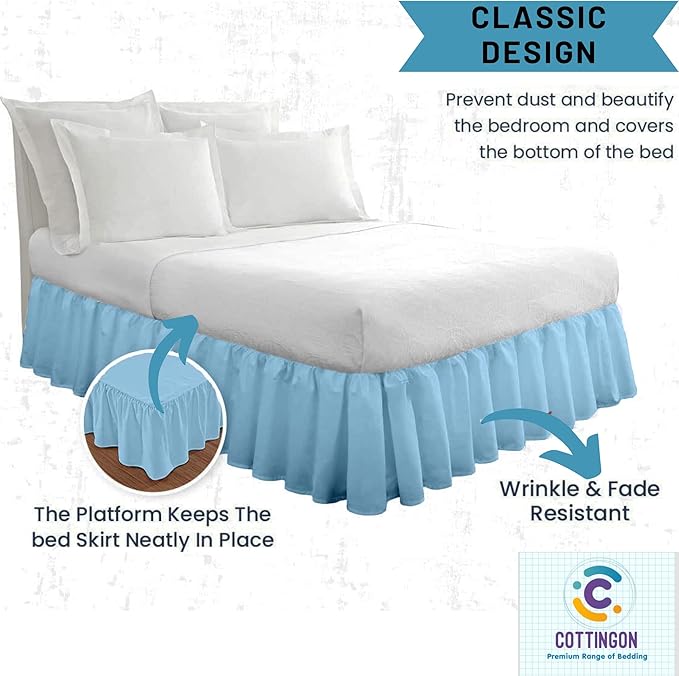 Ruffled Bed Skirt with Split Corners-Dust Ruffle - 15" Drop 100% Microfiber Soft,Sheen & Luxurious Look - Bed Skirts (Light Blue -Twin)