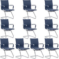Wahson Office Guest Chairs Set of 10, Leather Reception Chairs, Mid Back Waiting Room Chair, Conference Chairs with Sled Base, Desk Chair No Wheels for Meeting/Lobby/Restroom, Navy Blue