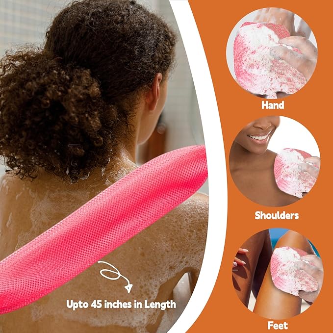 African Net Sponge Authentic - 3 Pieces Long African Exfoliating Net, African Bath Sponge Body Scrubber Washcloth for Shower, Real African Loofah Back Scrubber for Women Men All Skin Types