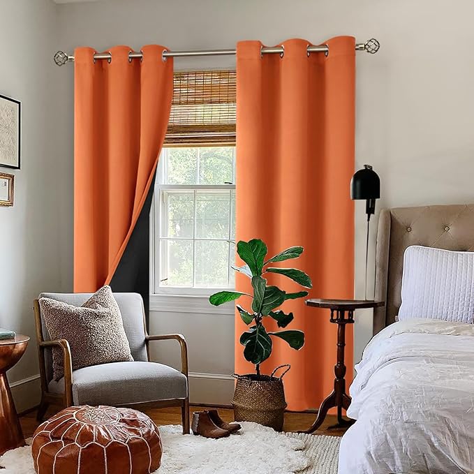 BGment Thermal Insulated 100% Blackout Curtains 84 Inch Length 2 Panels, Total Light Blocking Curtains for Bedroom, Grommet Window Drapes with Thick Black Liner, 42 Inch Wide Each Panel, Burnt Orange