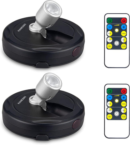 Wireless Spotlight Battery Operated, LED Picture Lights, Stick on Uplighting for Indoor Plant Tree Painting Artwork Portrait Photo Art, Dimmable Accent Puck Light with Remote, 2 Pack