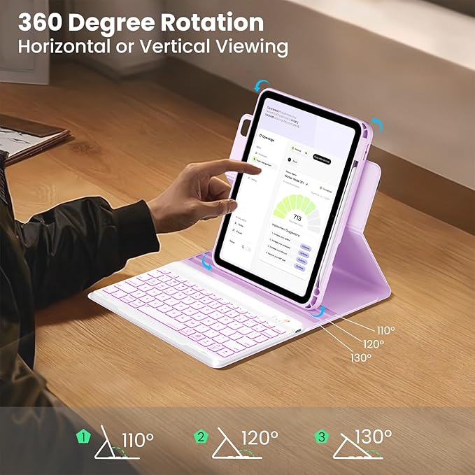 Magnetic Keyboard Case for iPad Air 5th 4th Generation 10.9 inch Pro 11 1st/2nd/3rd/4th, 7 Color Backlight BT Keyboard Folio with Pencil Holder 2022 2021 2020 2018(Purple)