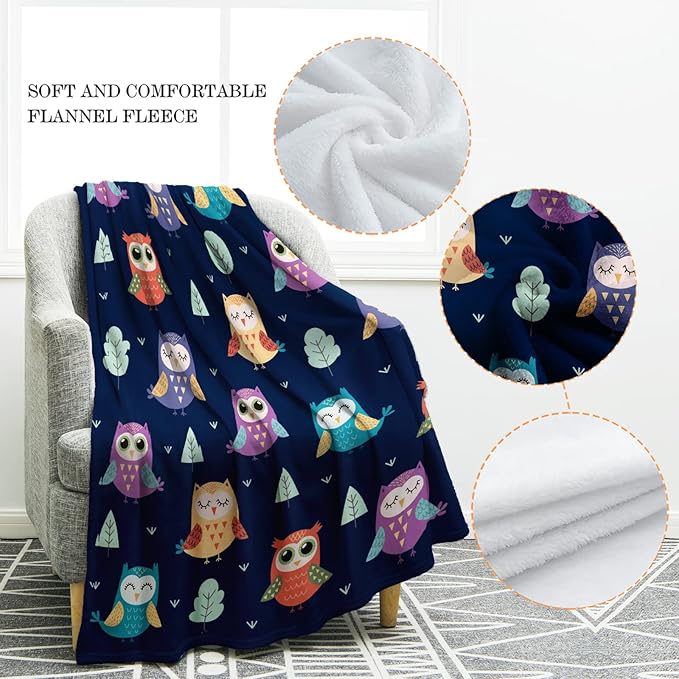 Jekeno Owl Blanket Gifts for Women Men Kids Girls Mom Halloween Christmas Birthday Gifts Home Bedroom Living Room Mother's Day Easter Decor Soft Cozy Lightweight Throw Blankets Navy Blue 60"x80"