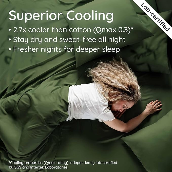 Bambaw 100% Viscose Derived from Bamboo Fitted Sheet Queen Size, Cooling Fitted Sheet Queen Size, 16’’ Deep Pocket & Elastic Corner Straps (Olive)
