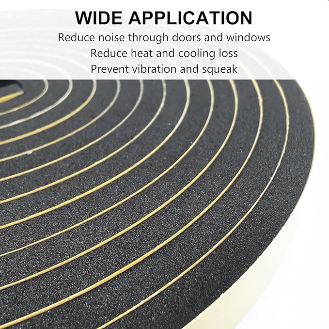 Weather Stripping Door Seal Strip, Strong Adhesive, Weatherproof, Reduce Noise, Gap Filler, Foam Insulation Tape for Doors and Windows (1/2 in x 1/4 in x 13 Ft)
