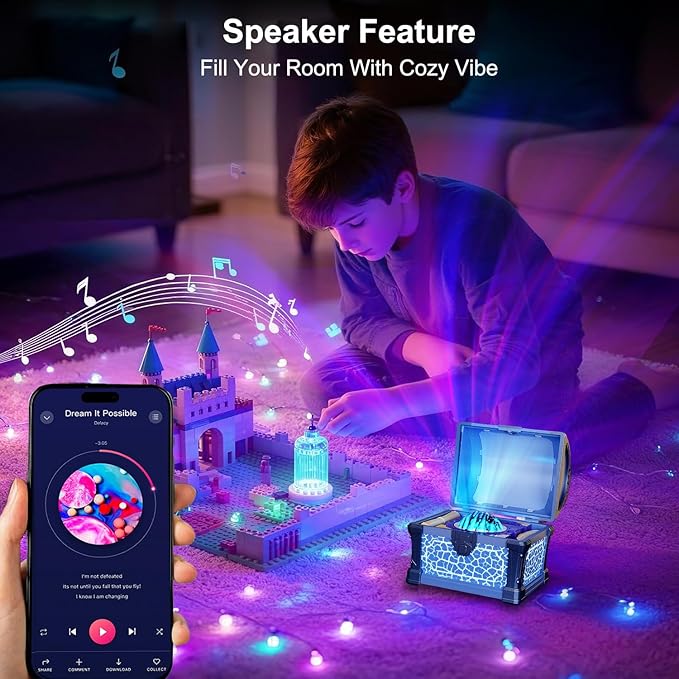 Treasure Box Northern Lights Projector, Galaxy Aurora Night Light Projector with 8 Colors, White Noises, Timer & Remote Control, Ceiling Projection Ambient Lighting for Bedroom Gaming Room Gifts, Blue