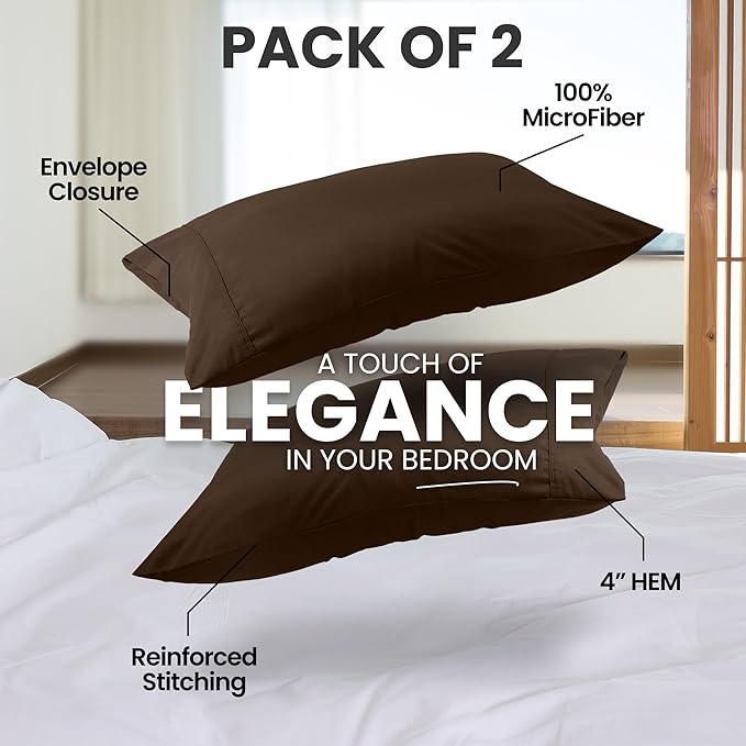 Pillow Covers by Utopia Bedding - Queen Size 2-Pack – Soft Brushed Microfiber – Perfect for Hospitals, Hotels, Guest Rooms – Oeko-TEX Certified, 20x30 Inches (Brown)