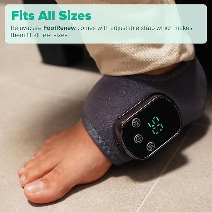 FootRenew Triple Method Massager – The Official - Electric Foot and Ankle Massager Heated Wrap with 3 Vibration Modes and 5 Heat Levels - Cordless Portable Design (1-Piece, 1, Count)
