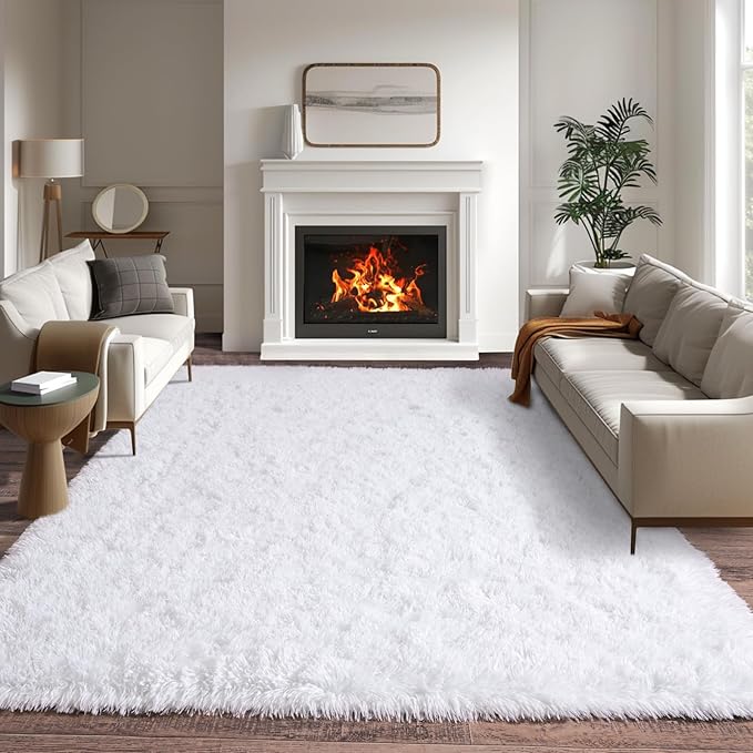 5x7 White Rugs for Bedroom, Soft Fluffy Shaggy Rugs for Living Room, Non-Slip Fuzzy Shag Carpet for Kids Room Home Decor