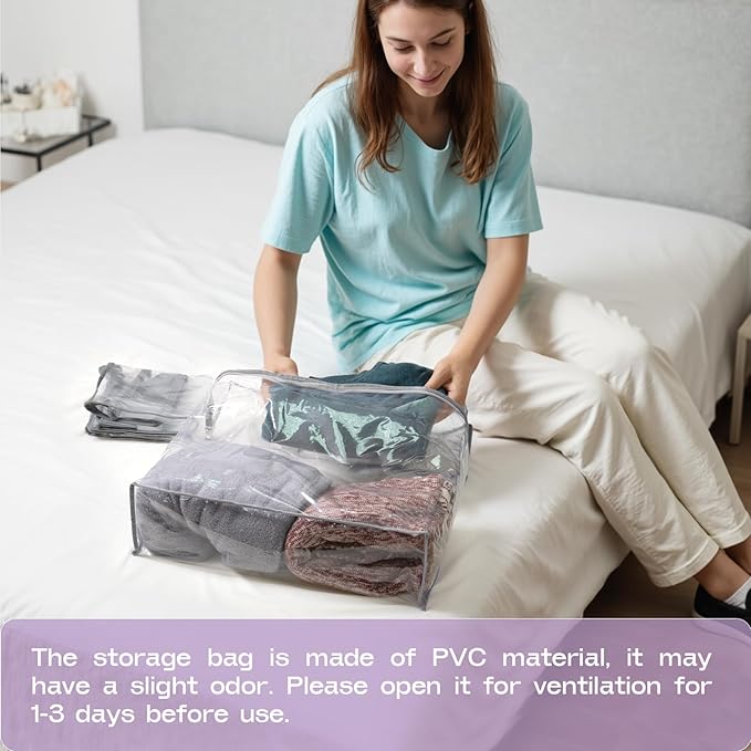 5 Pack Clear Storage Bags for Clothes, 22L Blanket Storage Bags, Under Bed Storage, Closet Organizers Bag, Upgraded Version Two-Way Zippers Design(Grey)