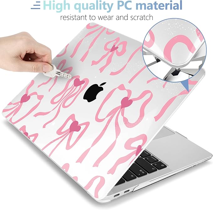 MEEgoodo for MacBook Air 13 inch Case 2021 2020 2019 2018 Released A2337 M1 A2179 A1932 with Touch ID, Plastic Hard Shell & Keyboard Cover Compatible with MacBook Air Case 13.3,Coquette Ribbon Bow