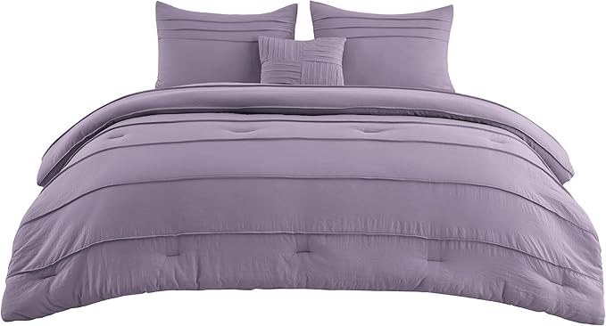 Bedsure California King Comforter Set - 4 Pieces Pinch Pleat Bed Set, Purple Boho Bedding for All Season, 1 Soft Comforter, 2 Pillowcases, 1 Decorative Pillow