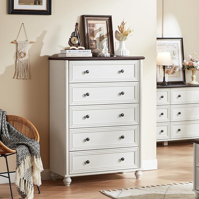 Farmhouse Dressers & Night Stand Set of 4, Wood 54" Wide Dresser & 45" Tall Chest of Drawers, 18" with Charging Station Nightstand Set of 2, Bedroom Furniture Dresser Set for Home Living Room Hallway