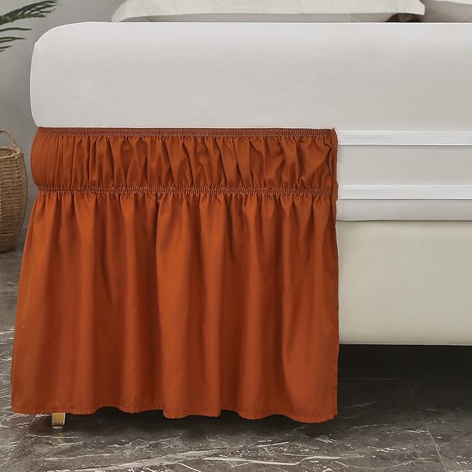 MEILA Wrap Around Bed Skirt Three Fabric Sides Elastic Dust Ruffled 14 Inch Tailored Drop,Easy to Install Fade Resistant-Caramel, Twin/Full