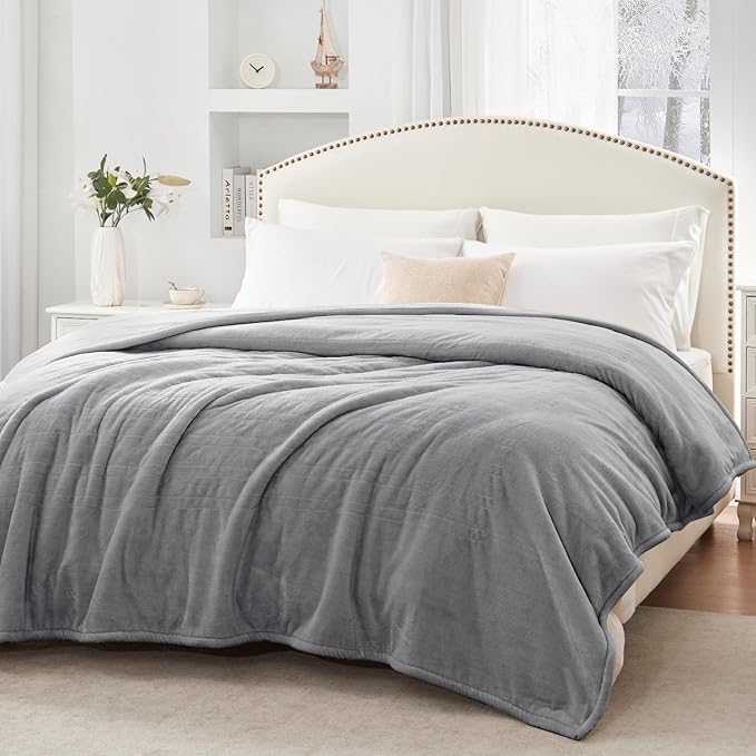 Sealy Electric Blanket Queen Size, Flannel Heated Blanket with 10 Heating Levels & 1-12 Hours Auto Shut Off, Machine Washable, Light Grey, 84 x 90 Inch