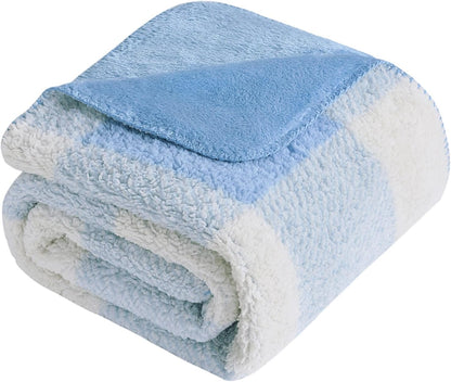 LURKA Checkered Sherpa Fleece Throw Blanket - Extra Thick and Warm Winter Soft Fuzzy Plush Blanket for Couches, Beds & Pets, Glacier, 50x60 Inches