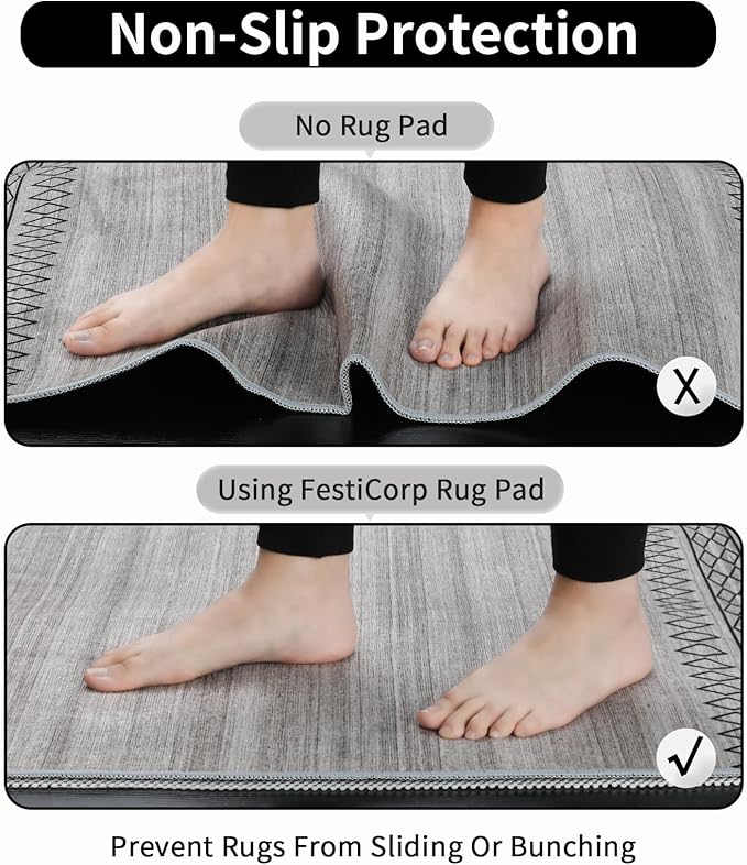 FestiCorp Non Slip Rug Pads 5x7 Ft Non Skid Rug Pad Gripper, Anti-Slip Carpet Rug Mats for Under Rugs and Hard Surface Floors