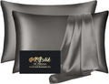 Silk Pillowcase 2 Pack, Mulberry Silk Pillow Cases Queen Size Set of 2, Anti Acne Silk Pillowcase for Hair and Skin, Natural Silk Satin Pillowcases Gifts for Women Men 2 Pack with Zipper, Dark Gray