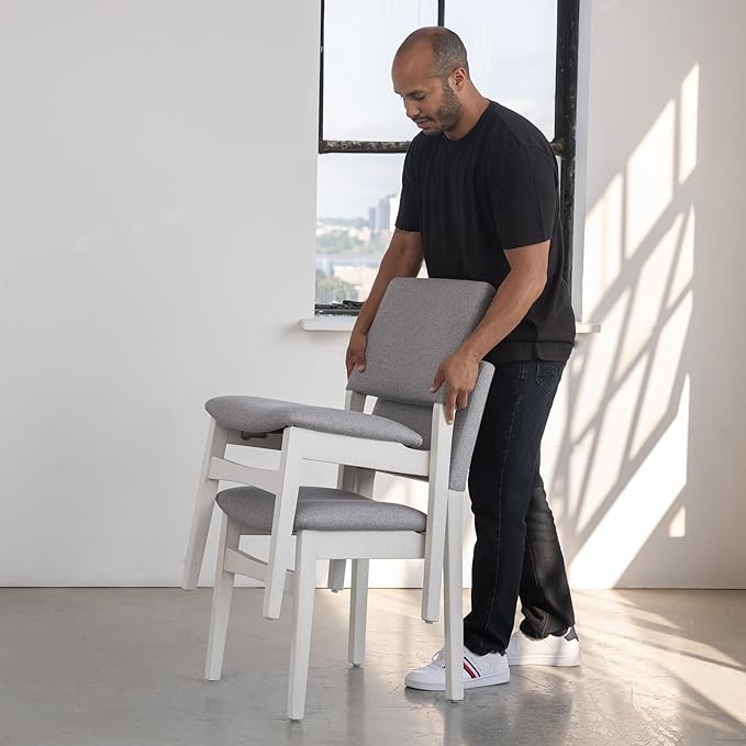 Transformer Table - Solid Wood Extendable Dining Table with 4 Stackable Chairs, Seats 2-12, Expandable Table, Space-Saving Furniture, White Finish (Table + 4 Chairs)