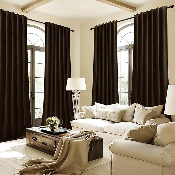 Brown Velvet Curtains Extra Long Room Darkening Drapes Super Soft Elegant Thermal Insulated Soundproof Privacy Window Curtains for Bedroom Living Room, Back Tab Rod Pocket, W52 x L102, 2 Panels