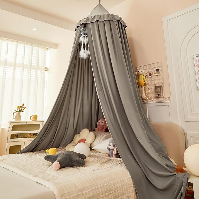 dix-rainbow Princess Decor Canopy for Kids Bed, Soft and Durable Bed Canopy for Girls Room Tent Canopy Dreamy Mosquito Net Bedding, Children Reading Nook Canopies Indoor (Grey)