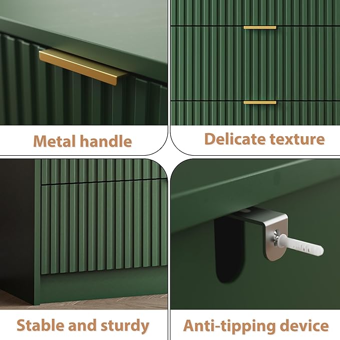 Green 9 Drawer Dresser for Bedroom, 63" Wide Modern Fluted Dresser with Gold Metal Handles, Chest of Drawers for Bedroom, Living Room, Entryway, Hallway