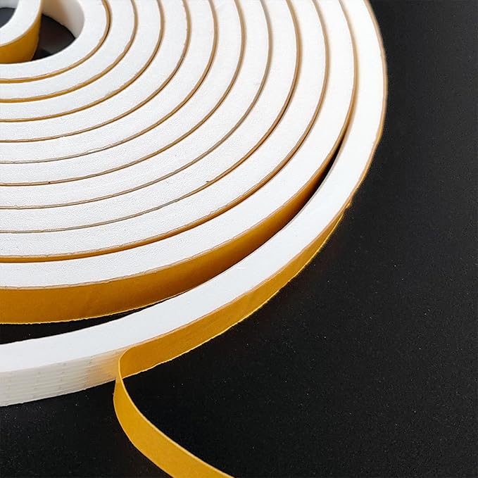 Weather Stripping Door Seal Strip, Strong Adhesive, Weatherproof, Reduce Noise, Gap Filler, Foam Insulation Tape for Doors and Windows (1/2 in x 1/4 in x 26 Ft), White