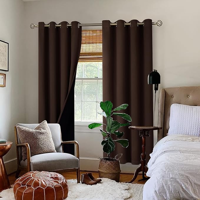 BGment 100% Blackout Curtains for Bedroom Window 84 Inch Length 2 Panels Set, Thermal Insulated Full Light Blocking Grommet Drapes for Living Room Darkening with Black Liner, 52 Inch Wide Each, Brown