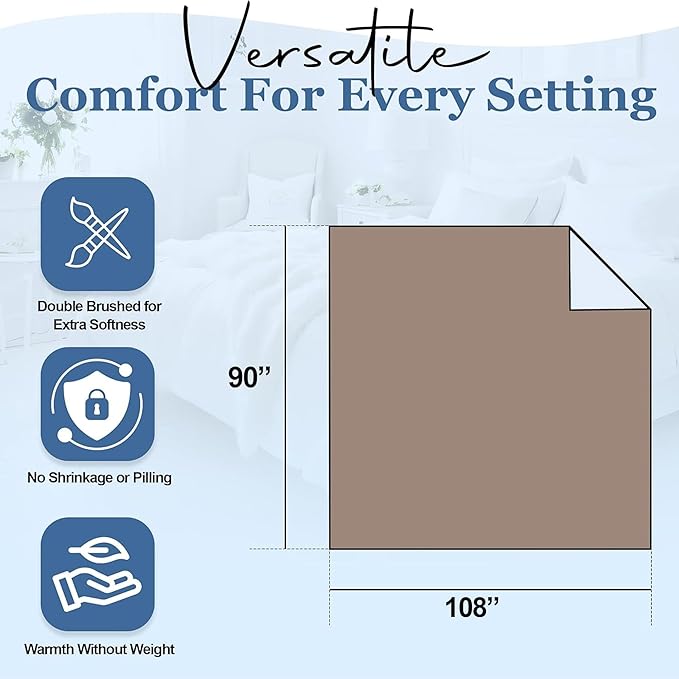 Thermee Micro Flannel King Size Blankets, Lightweight All Seasons Cozy Blanket, Throw Blankets for Home and Living Room, Comfy & Soft Blanket for Couch, Machine Wash, No Pilling - Acorn