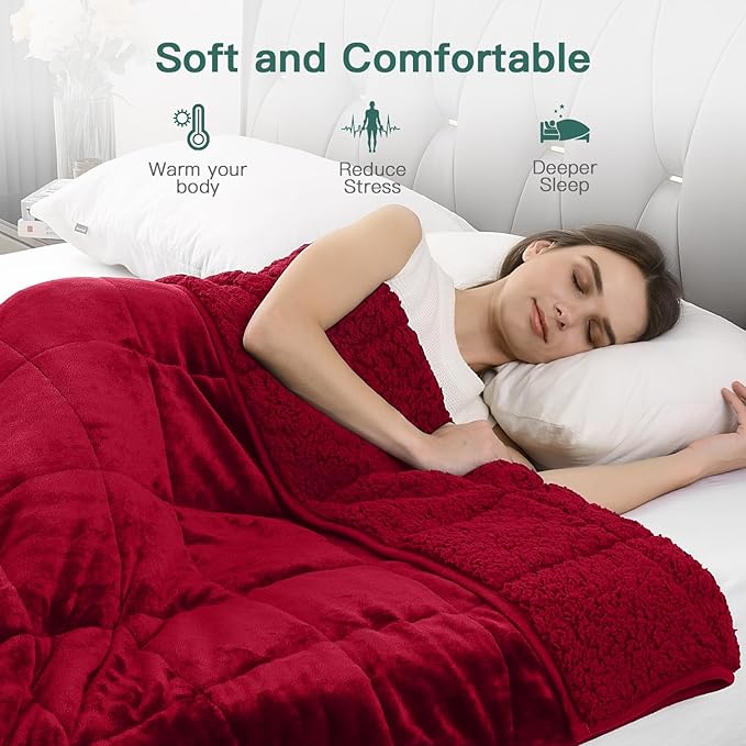 Lofus Weighted Blanket for Adults(15 lbs, 48" x 72"), Throw Heavy Blanket Machine Washable, Soft Weighted Blankets for Stress Relief and Sleep Promotion,Burgundy