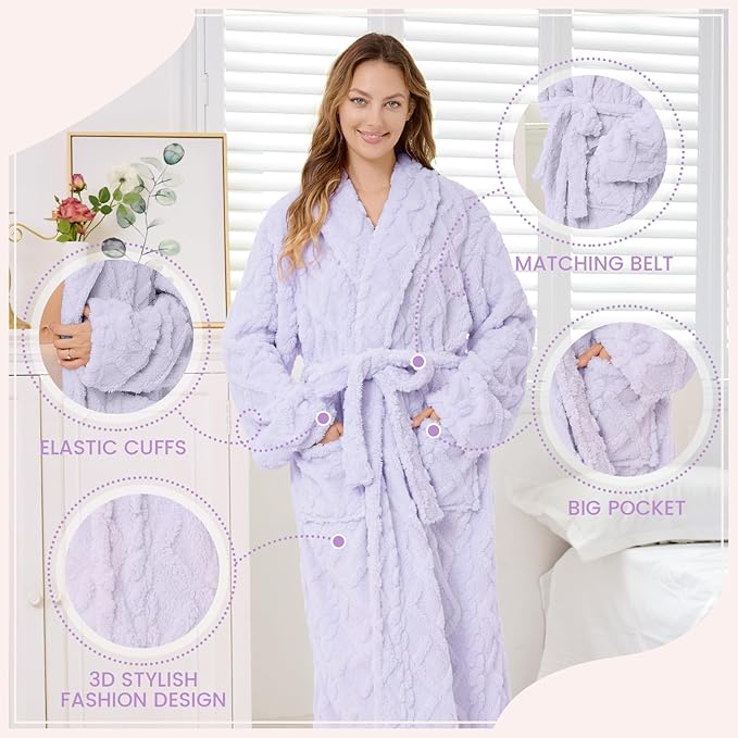 MIZZEO Microfiber Robes for Women, Cozy Soft Warm Plush Women Robe Plush Long Bathrobe