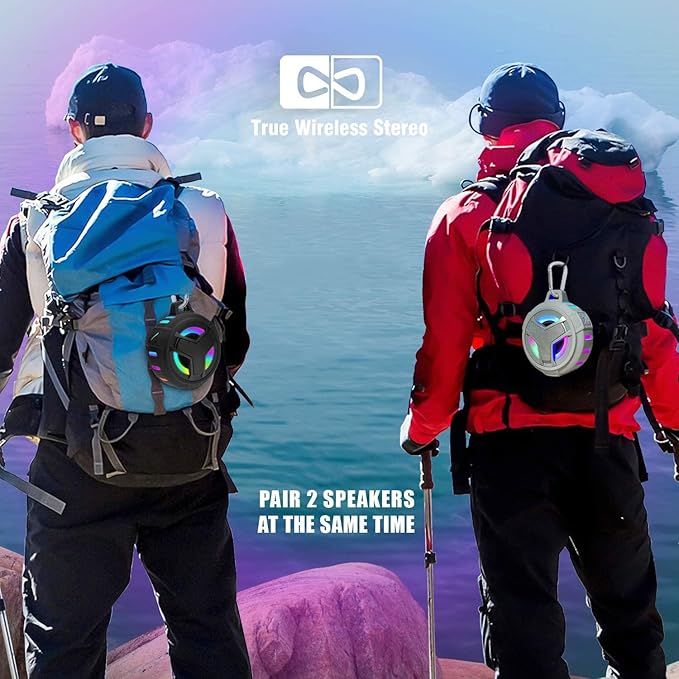 EBODA Bluetooth Shower Speaker, Portable Bluetooth Speakers, IP67 Waterproof Wireless Speaker with LED Light, Floating, 2000mAh, True Wireless Stereo for Kayak, Beach, Gifts for unisex -Black