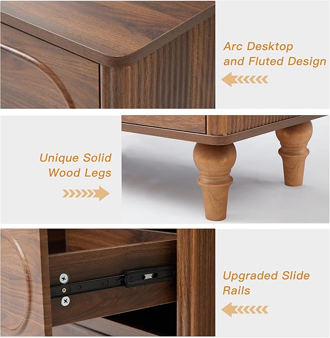 ORRD Fluted 7 Drawer Dresser for Bedroom, Modern Mid Century Chest of Drawers, Wood Storage Large Dresser Organizer for Bedroom Living Room Closet Hallway, Walnut