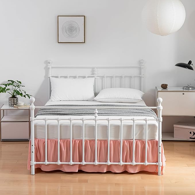 Bed Skirt Twin Size， Ruffled Bed Skirts with Split Corners, 14 Inch Drop Dust Ruffle Bed Skirt with Platform, 14 Inch, Peach