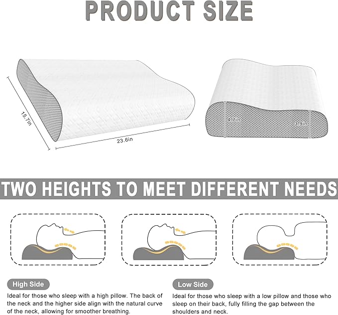 Cervical Pillow for Neck Pain Relief, Memory Foam Pillow, Ergonomic Adjustable Contour Bed Pillow for Side, Back & Stomach Sleepers (1, 23.6 * 15.7inch)